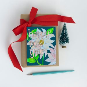 New Years Card - Floral Watercolor - Set of 25